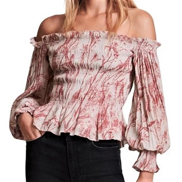 All Saints Tops - (75% OFF) Nwt All Saints Lara Grasmere Print Bardot Soft Cherry Top MSRP: $260